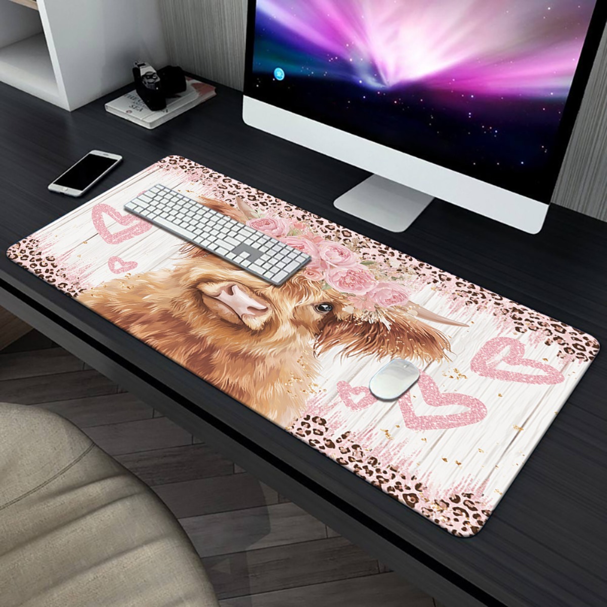 Highland Cow Desk Mat Pink Flo – обзор и цена Cow Mat Rubber