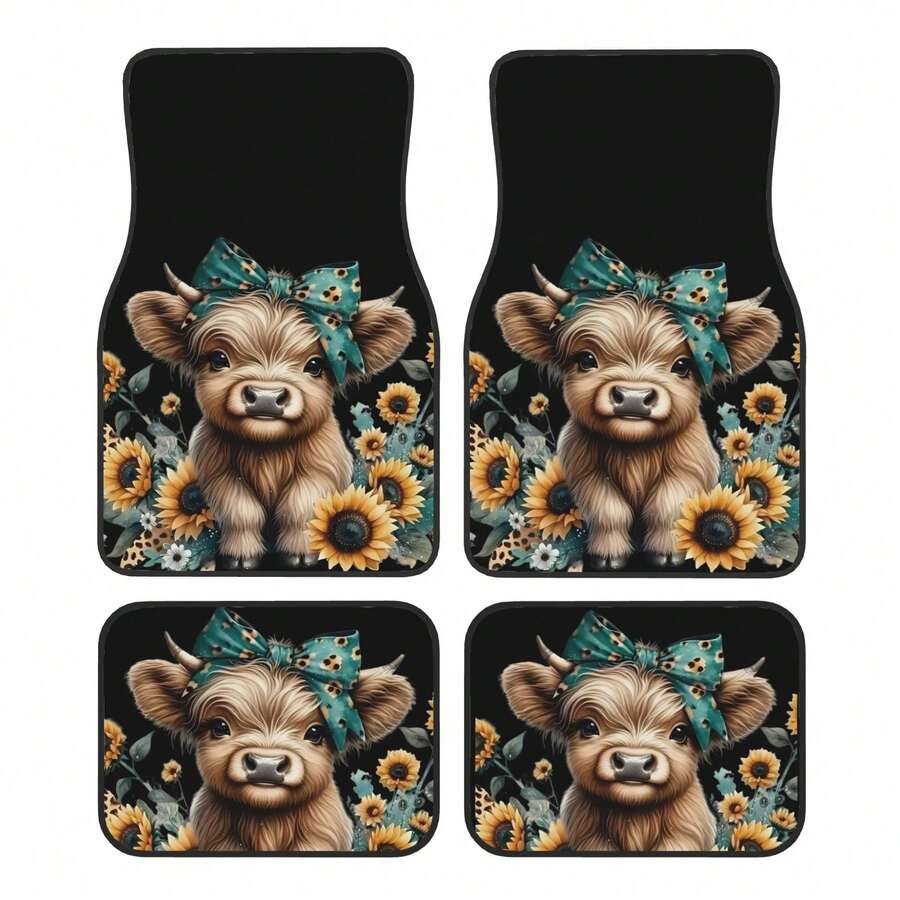 4-Piece Highland Cow Car Floor – обзор и цена Cow Mat Rubber