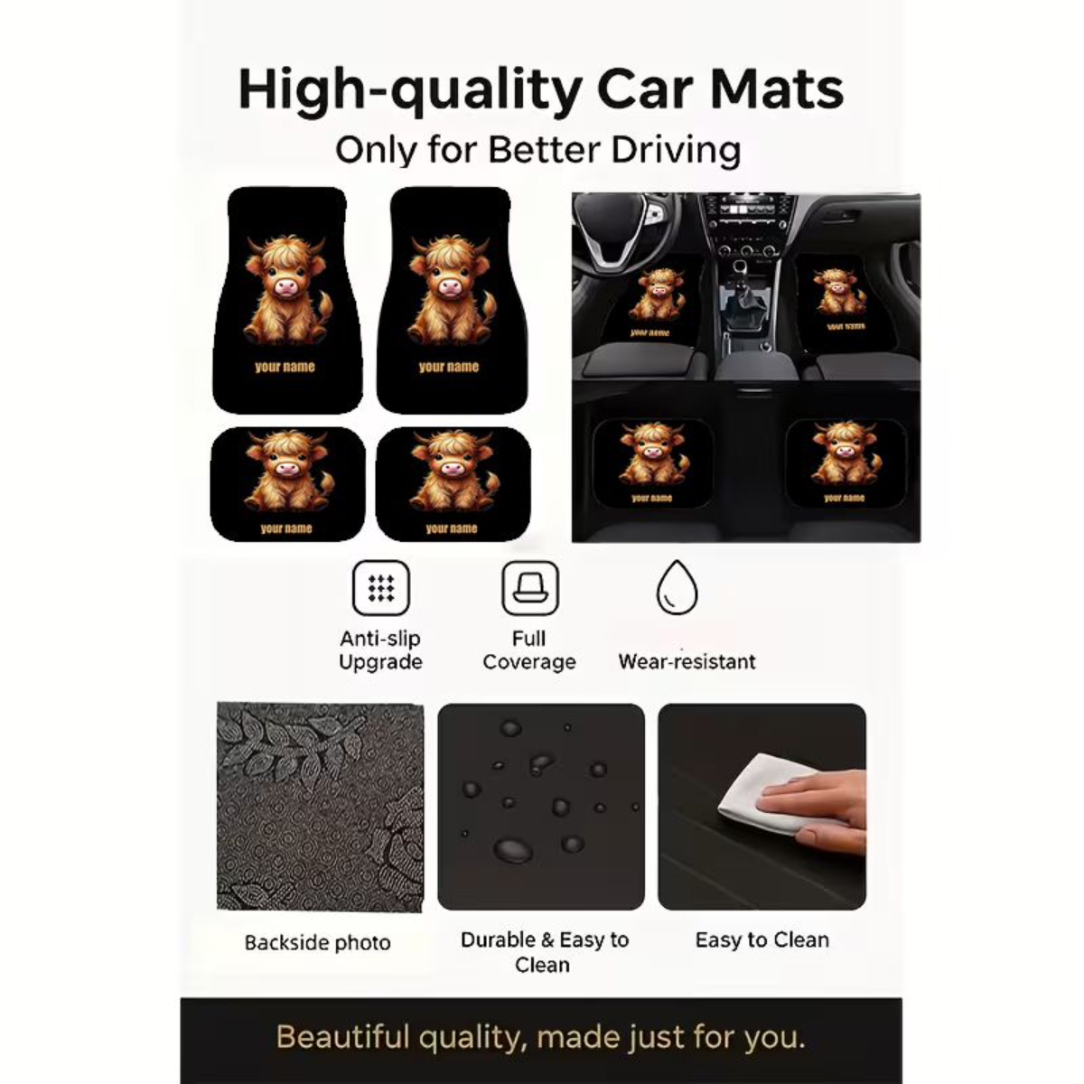 Universal 4 Pcs Car Floor Mats – обзор и цена Cow Mat Rubber